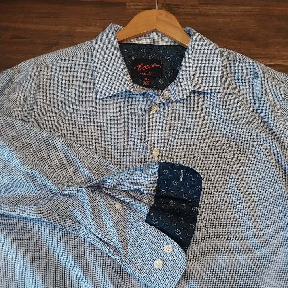Egara Slim Fit Dress Shirt Mens XXL Blue Non-Iron Stretch Long Sleeve Flip Cuff